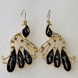 Black Peacock with Crystal Earrings